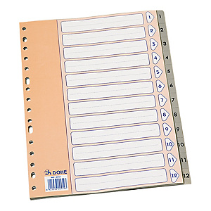 DOHE Separadores numéricos 1-12, Folio, polipropileno, 12 pestañas, gris DOHE Separadores numéricos 1-12, Folio, polipropileno, 12 pestañas, gris
