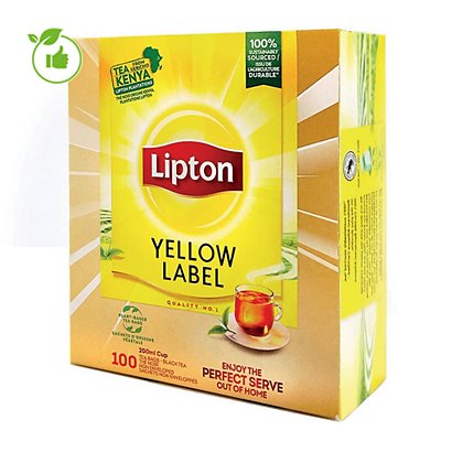 Doos van 100 theebuiltjes Lipton Yellow label
