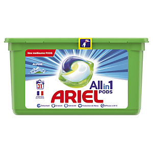 Dosettes lessive Ariel pods 3 en 1 fraîcheur alpine, boîte de 31