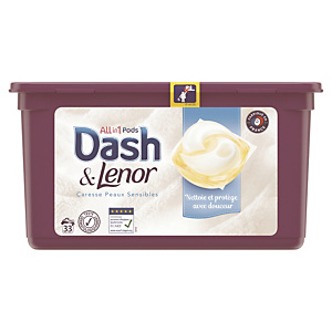 Dosettes lessive Dash & Lenor All in 1 Peaux sensibles, boîte de 33 Dosettes lessive Dash & Lenor All in 1 Peaux sensibles, boîte de 33