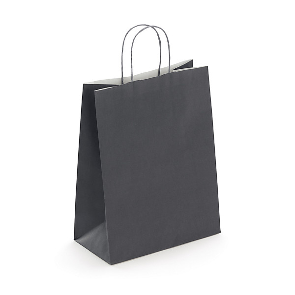 Draagtas van gekleurd effen kraftpapier met gevlochten handvatten - 23x12x30cm - grijs