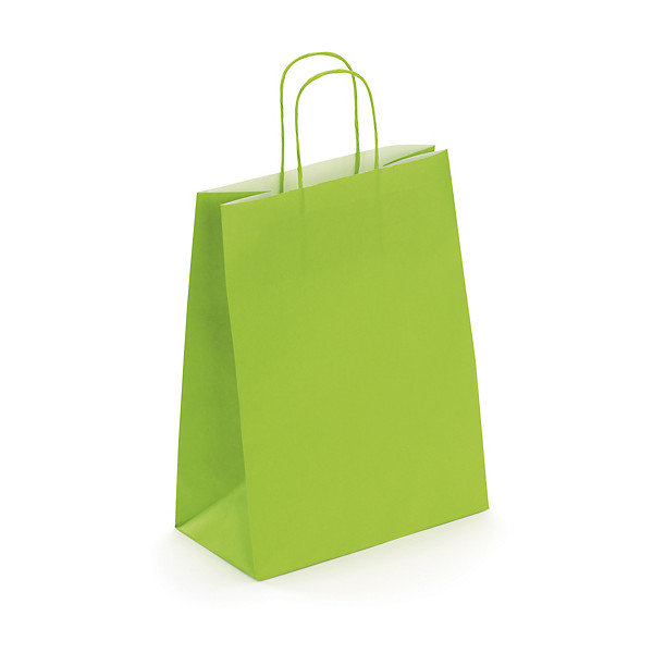 Draagtas van gekleurd effen kraftpapier met gevlochten handvatten - 23x12x30cm - groen