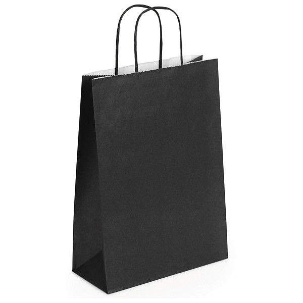 Draagtas van gekleurd effen kraftpapier met gevlochten handvatten - 23x12x30cm - zwart