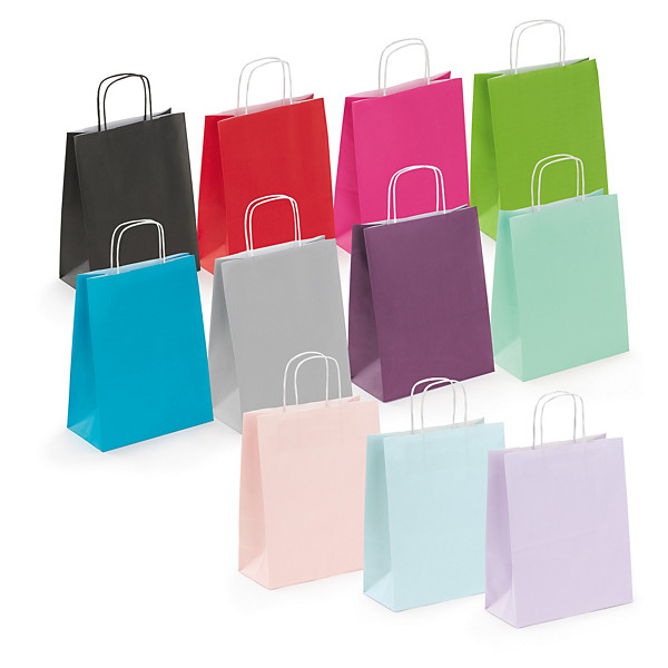 Draagtas van gekleurd effen kraftpapier met gevlochten handvatten