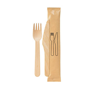Duni Bis posate, forchetta e coltello in legno di betulla senza tovagliolo (confezione 250 pezzi)