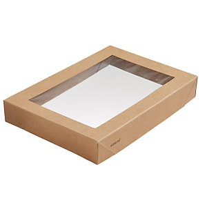 Duni ecoecho® Coperchio con finestra per Scatola Viking® Brick, Cartone laminato in PLA, 20 x 14 x 3 cm, Marrone (confezione 300 pezzi)