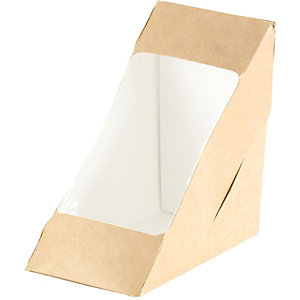 duni scatola ecoecho® per panino club sandwich, (doppio), cartone laminato con bioplastica, con apertura, capacità 590 ml, marrone (confezione 650 pez