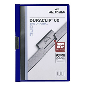 DURABLE 5 Chemises à clip DURABLE Duraclip® en PVC - Bleu foncé - 60 feuilles DURABLE 5 Chemises à clip DURABLE Duraclip® en PVC - Bleu foncé - 60 feuilles
