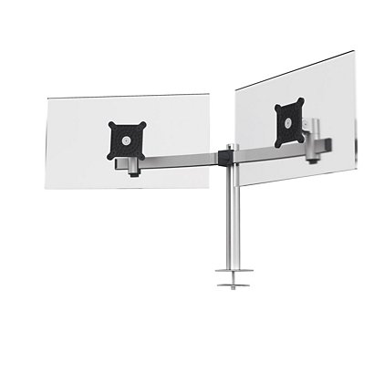 Durable Braccio Porta Monitor per 2 Monitor, con Perno per Foro Passacavo, Argento - 1