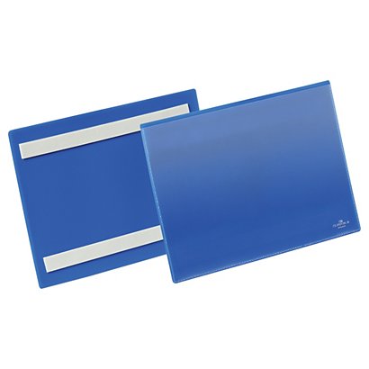Durable Busta identificativa con bande adesive, A5 orizzontale, Blu/trasparente (confezione 50 pezzi)