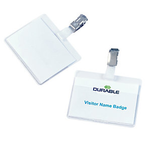 Durable Busta portanome a tasca aperta con clip in metallo, 60 x 90 mm, Trasparente (confezione 25 pezzi)
