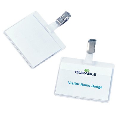 Durable Busta portanome a tasca aperta con clip in metallo, 60 x 90 mm, Trasparente (confezione 25 pezzi) - 1