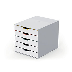 Durable Cassettiera 5 cassetti Varicolor® MIX 5, Struttura bianca, cm 28 x 35,5 x 29,2 h