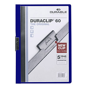 Lot de 5 - Durable Chemise à clip A4 Duraclip en PVC - 30 feuilles - Bleu foncé
