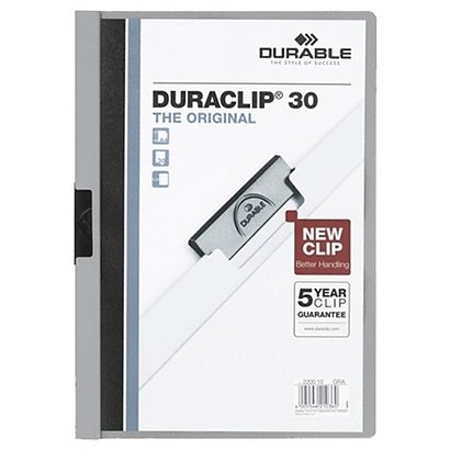 Durable Chemise à clip A4 Duraclip en PVC - 30 feuilles - Gris - 1