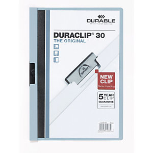 Durable Chemise à clip  Duraclip en PVC - Bleu clair - 30 feuilles - lot de 5