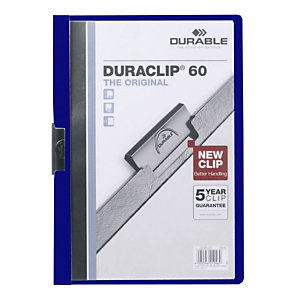 Durable Chemise à clip  Duraclip en PVC - Bleu foncé - 60 feuilles - lot de 5