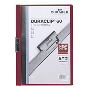 Durable Chemise à clip  Duraclip en PVC - Rouge - 60 feuilles - lot de 5