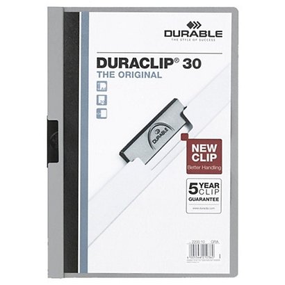Durable Chemise à pince Duraclip® A4 Capacité 30 feuilles PVC Gris - lot de 5
