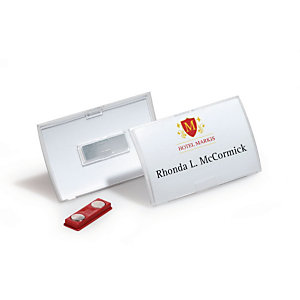 Durable Click Fold Badge nominatif, avec aimant, carte à insérer remplaçable, transparent, 54 x 90 mm - paquet 10 unités
