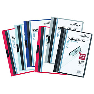Durable Duraclip® Cartellina con clip fermafogli, A4, Capacità 30 fogli, PVC, Colore bianco