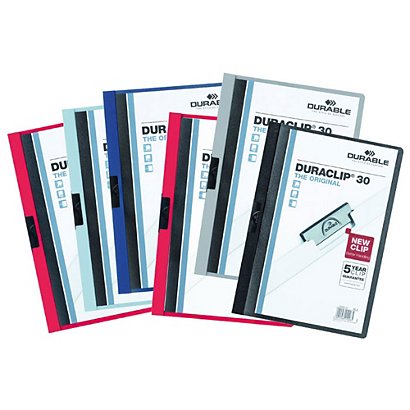 Durable Duraclip® Cartellina con clip fermafogli, A4, Capacità 30 fogli, PVC, Colore bianco - 1