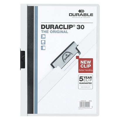 Durable Duraclip®, Dossier de pinza, A4, PVC, 30 hojas, blanco - 1
