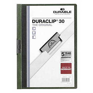 Durable Duraclip®, Dossier de pinza, A4, PVC, 30 hojas, transparente con clip verde Durable Duraclip®, Dossier de pinza, A4, PVC, 30 hojas, transparente con clip verde