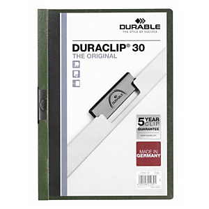 Durable Duraclip®, Dossier de pinza, A4, PVC, 30 hojas, transparente con clip verde