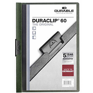 Durable Duraclip®, Dossier de pinza, A4, PVC, 60 hojas, transparente con clip verde