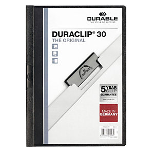 Durable Duraclip® Original Cartellina con clip fermafogli, A4, Capacità 30 fogli, PVC, Nero (confezione da 5 pezzi)