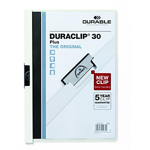 Durable Duraclip® Plus, Dossier de pinza canguro, A4, PVC, 30 hojas, blanco