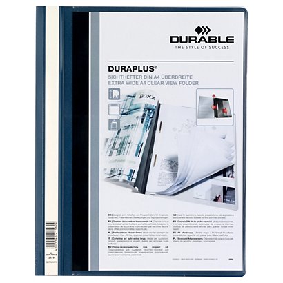 Durable Duraplus, Dossier fástener plástico, A4, PVC, 40 hojas, azul oscuro - 1
