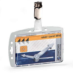 Durable Funda rígida con pinza para tarjetas de identificación o pases seguridad 54 x 85 mm.