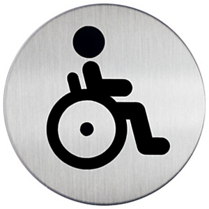 Durable PICTO señal, WC minusválidos, 83 mm de diámetro, autoadhesiva, acero inoxidable pulido Durable PICTO señal, WC minusválidos, 83 mm de diámetro, autoadhesiva, acero inoxidable pulido