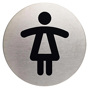 Durable PICTO señal, WC señoras, 83 mm de diámetro, autoadhesiva, acero inoxidable pulido Durable PICTO señal, WC señoras, 83 mm de diámetro, autoadhesiva, acero inoxidable pulido