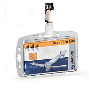 Durable Porta badge in acrilico con clip in metllo per 1 tessera, 54 x 87 mm, Trasparente (confezione 25 pezzi)