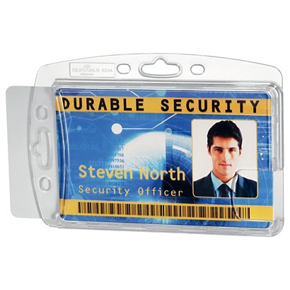 Durable Porta badge rigido per 2 tessere, Senza clip, 54 x 87 mm,  Trasparente (confezione 10 pezzi) - Porta Badge e Accessori