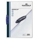 Durable Swingclip®, Dossier de pinza, A4, polipropileno, 30 hojas, transparente con clip azul Durable Swingclip®, Dossier de pinza, A4, polipropileno, 30 hojas, transparente con clip azul