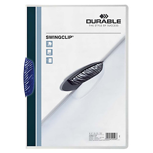 Durable Swingclip®, Dossier de pinza, A4, polipropileno, 30 hojas, transparente con clip azul