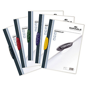 Durable Swingclip®, Dossier de pinza, A4, polipropileno, 30 hojas, transparente con clip colores surtidos