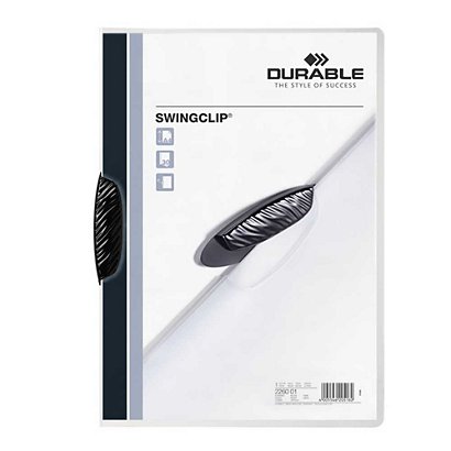 Durable Swingclip®, Dossier de pinza, A4, polipropileno, 30 hojas, transparente con clip negro