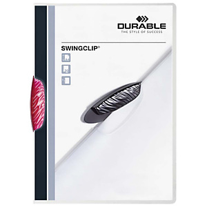 Durable Swingclip®, Dossier de pinza, A4, polipropileno, 30 hojas, transparente con clip rojo