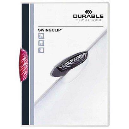 Durable Swingclip®, Dossier de pinza, A4, polipropileno, 30 hojas, transparente con clip rojo - 1