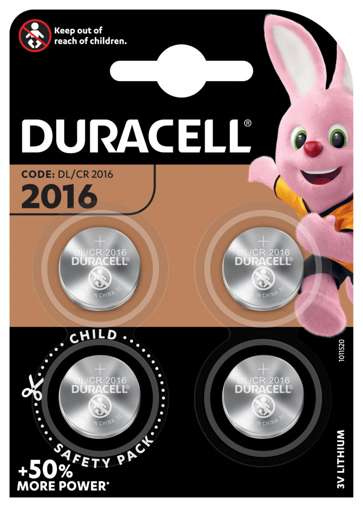 Duracell Pile bouton Lithium CR 2016 - Lot de 4