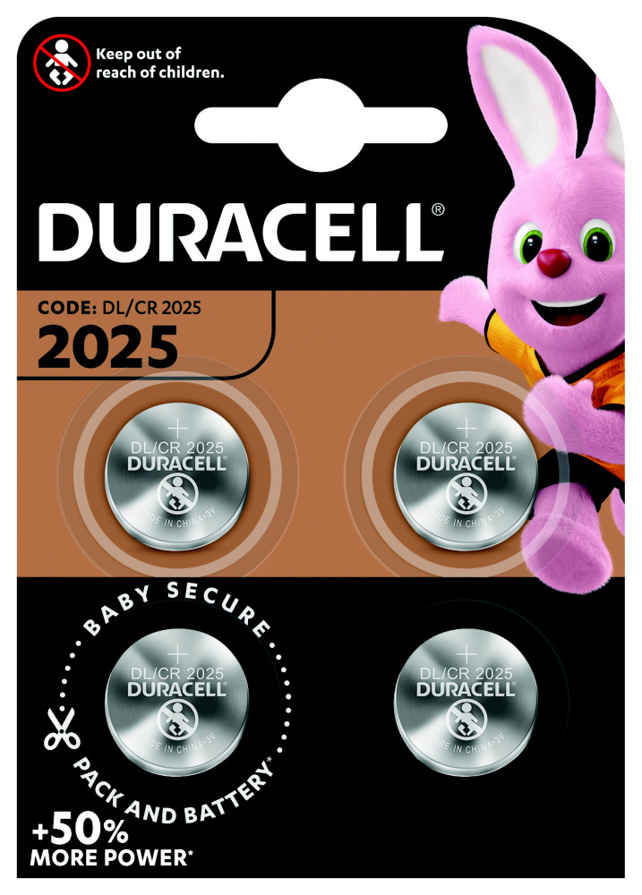 Duracell Pile bouton Lithium CR 2025 - Lot de 4
