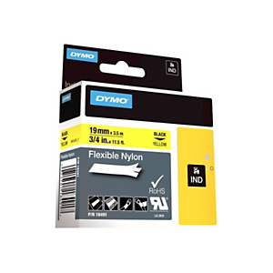 Dymo 18491 Etiquetas flexibles de nylon para uso industrial negro sobre amarillo 19 mm x 5,5 m Dymo 18491 Etiquetas flexibles de nylon para uso industrial negro sobre amarillo 19 mm x 5,5 m