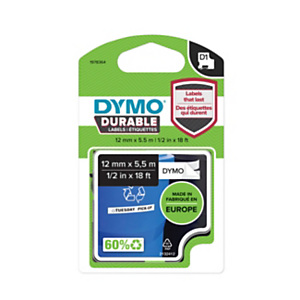 DYMO 1978364 D1 Durable Etichette Dymo permanenti in cartuccia, Nero su bianco, 12 mm x 5,5 m DYMO 1978364 D1 Durable Etichette Dymo permanenti in cartuccia, Nero su bianco, 12 mm x 5,5 m