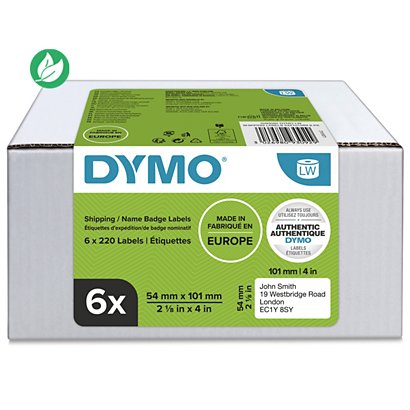 Dymo 2093092 Étiquettes d'expédition blanches 54 x 101 mm pour étiqueteuse LabelWriter - boîte de 6 rouleaux de 220 étiquettes - 1