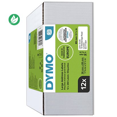 Dymo 2093093 Etiquettes d'adresse larges pour LabelWriter - 89 x 36 mm - boîte de 12 rouleaux de 260 étiquettes - 1